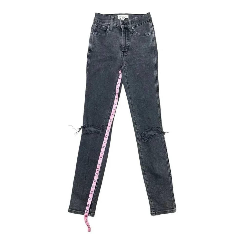 Madewell 10” High-Rise Black Distressed Skinny Jeans Size 24 EUC